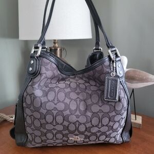 Coach 57933 Edie Shoulder Bag 31 Gray Black Signature Jacquard Leather Bag